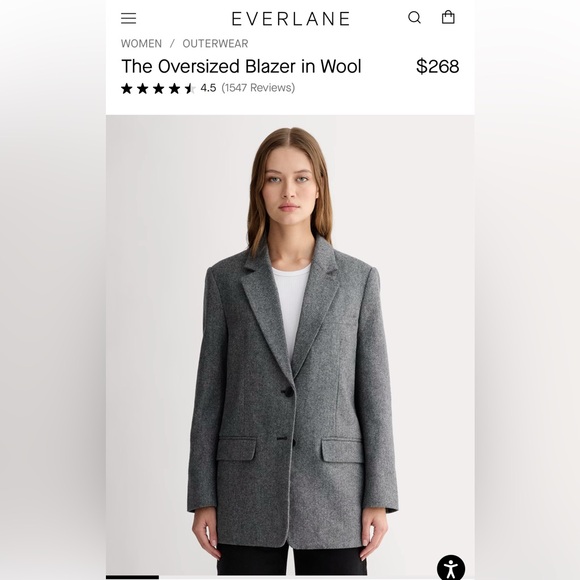 Everlane The Oversized Blazer in Wool size 4 grey herringbone